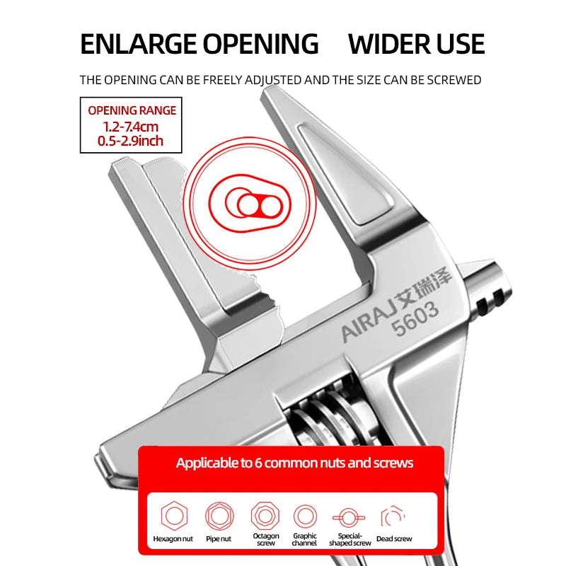 AIRAJ 1pc Industrial-grade Large-opening Adjustable Wrench Dual-purpose Pipe Wrench Anti-slip Plumbing And Auto Repair Wrench