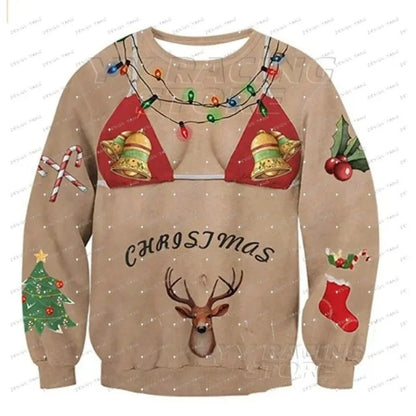 Christmas Funny New Year Ugly Man Pullover Xmas With Chest 3D Print Autumn Warm Streetwear Sweatshirts Clothes For Men Clothing