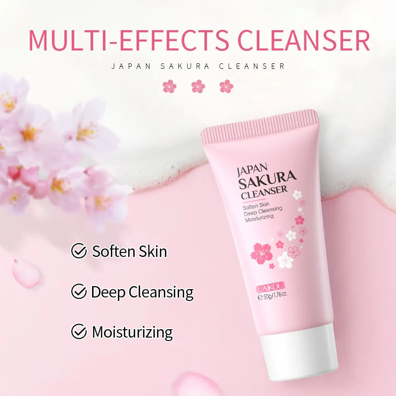 Sakura Facial Cleaner Korean Face Serum Exfoliating Peeling Gel Moisturize Toner Eye Cream Sunscreen Cosmetics Skin Care Set