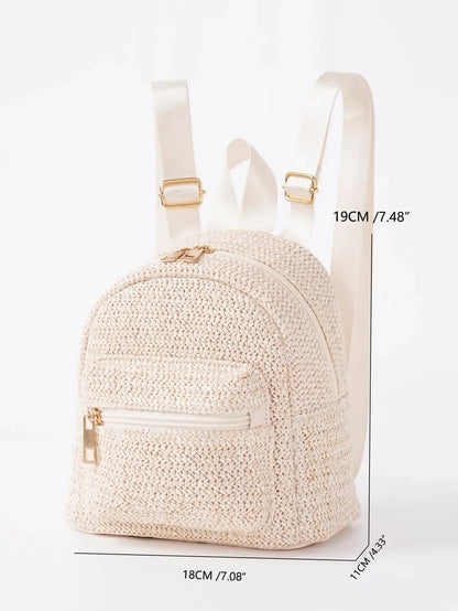 1pc Cute Solid Color Straw Children'S Backpack, Mommy Bag, Suitable For Girls, Boys, School, Travel, Vacation, Beach, Gifts