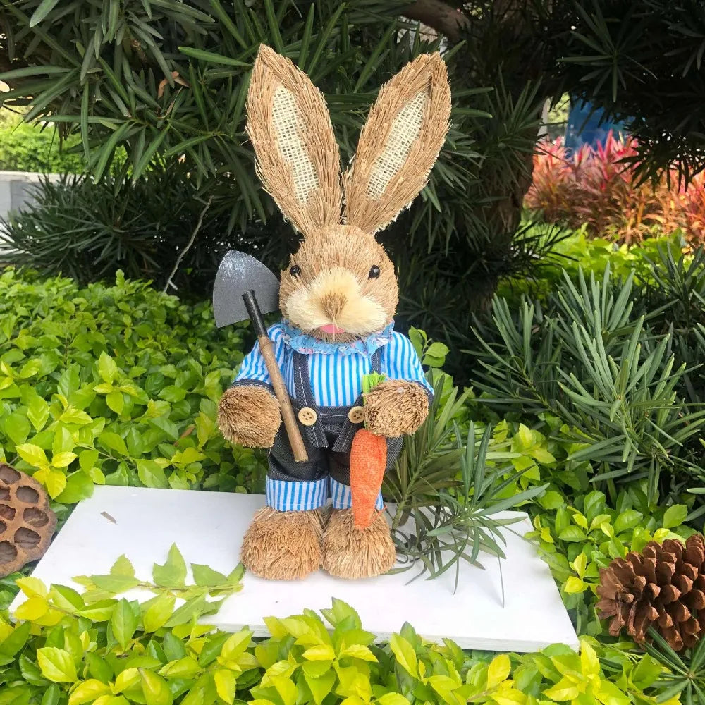 35cm Straw Rabbit Standing Rabbits Bunny Decorations Easter Party Home Garden Wedding Ornament Easter Theme Party Supplies