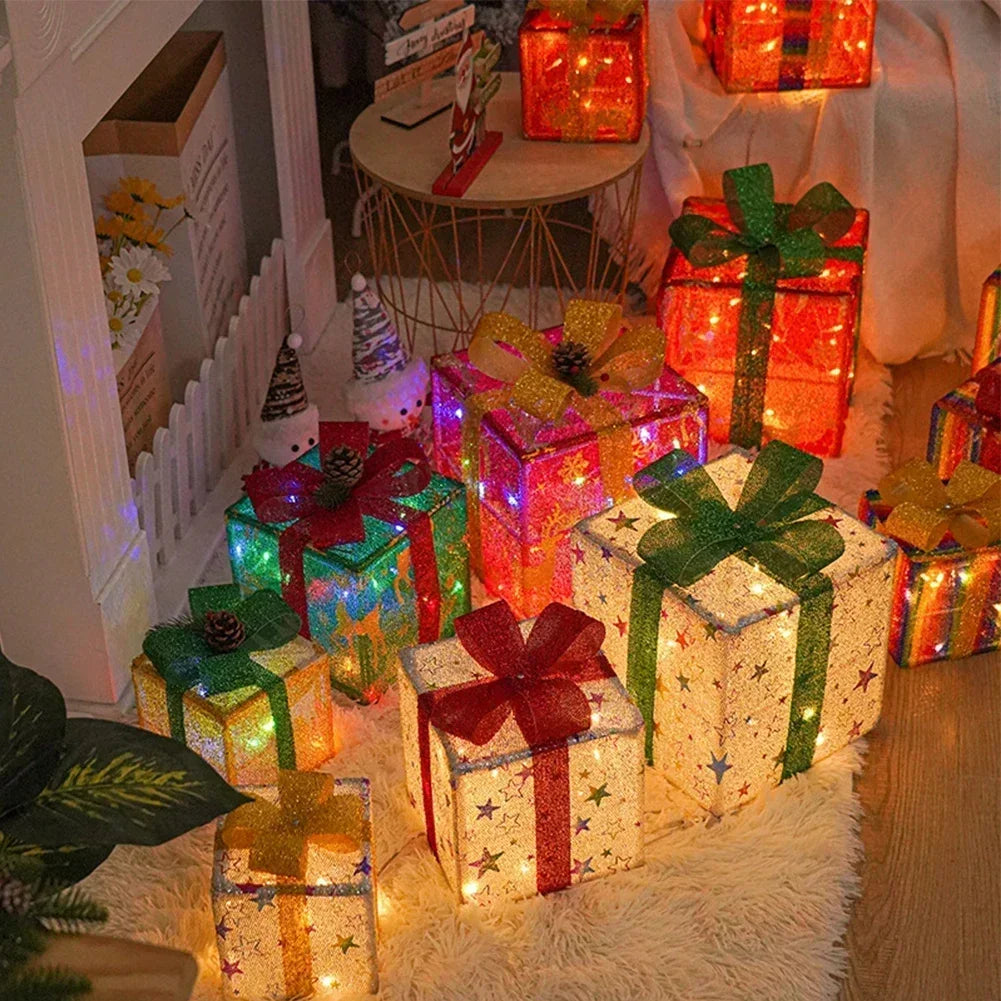 3pcs Christmas Lighted Gifts Boxes,LED Light Up Present Box Decorations For Outdoor Indoor Christmas Tree, Yard, Home Decor