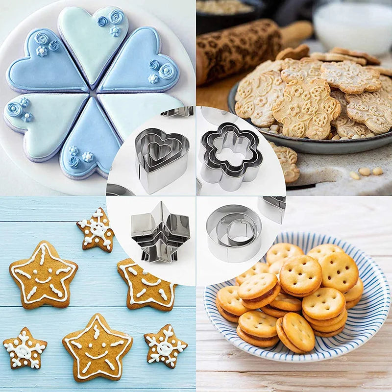 30Pcs/box Stainless Steel Sugar Biscuit Press Stamp Embosser Cookie Cutter DIY Fondant Cake Mold Pastry Decor Baking Accesories