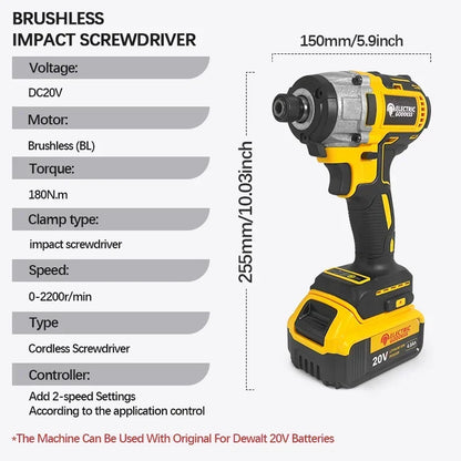 EGOD DCF887 Cordless Impact Driver Brushless Motor Electric Drill 1/4-In 205N.M High Torque Power Tools fit 20V DEWALT Battery