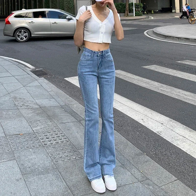 ZOENOVA Women White Vintage Flare Jeans England Style High Street Women's Pants High Waist Denim