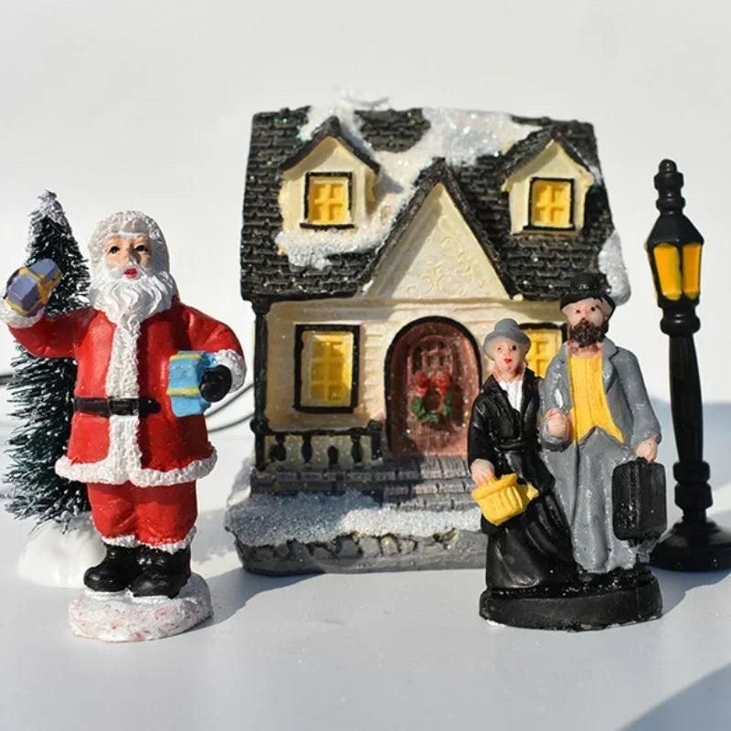 10 Pcs/set Christmas Ornaments Luminous House Small House Decoration Santa Claus Suit Gift Gift Decorations for Home