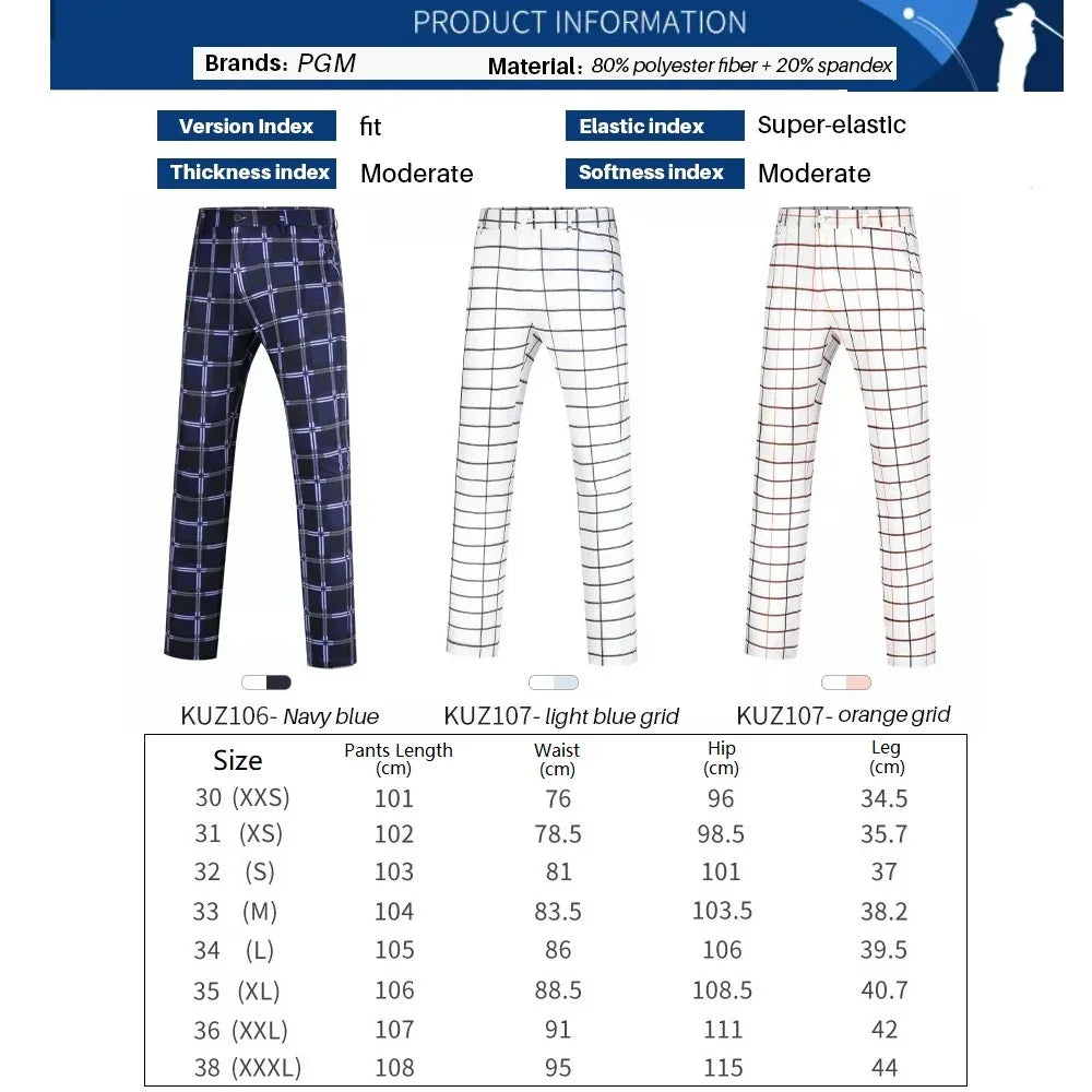 Men's PGM Stretchy Long Plaid Golf Pants