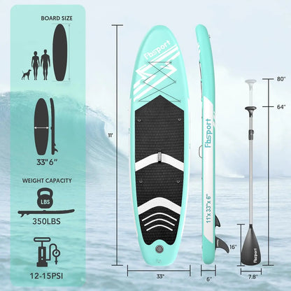 11' Premium Stand Up Paddle Board, Yoga Board with SUP Accessories & Carry Bag | Wide Stance, Surf Control, Non-Slip Dec