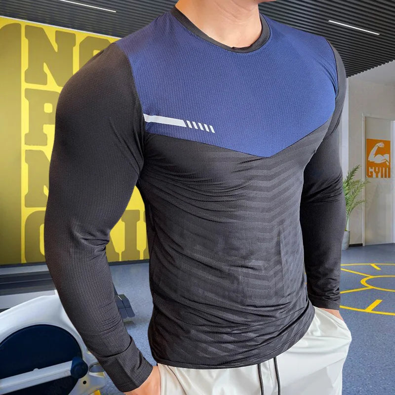 Mens Fitness Running T-shirt Gym Compression Sweatshirt Dry Fit Exercise Sports Tops Breathable Elasticity Rash Guard Clothing