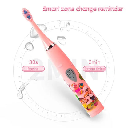 Children Sonic Electric Toothbrush Colorful Cartoon For Kids USB Rechargeable Soft Automatic Waterproof With Replacement Head