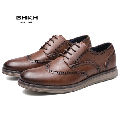 BHKH Genuine Leather Dress Shoes Comfy Men Casual Shoes Smart Business Work Office Lace-up Men Shoes