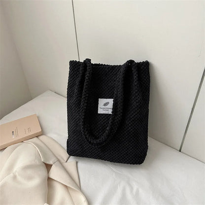 Arts Shoulder Bags For Women New Canvas Bucket Handbags Corduroy Fashion Casual Bags Solid Color Famous Brand Bags