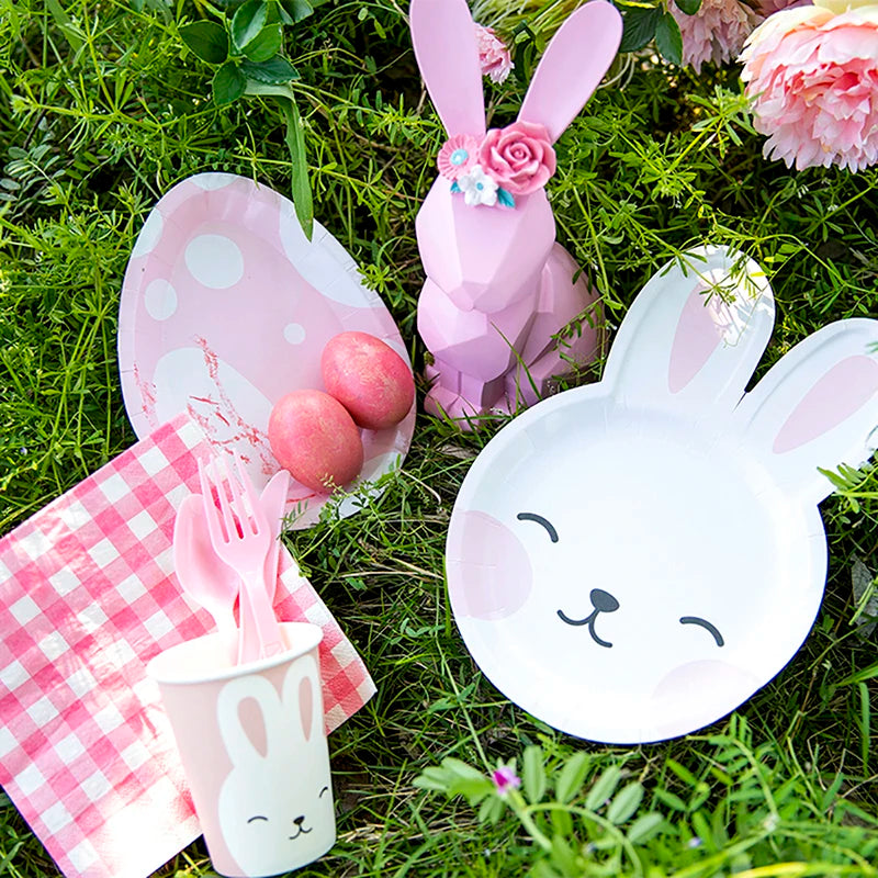 Easter Bunny Eggstravaganza Party Supplies Bunny Egg Disposable Party Tableware Easter Cute Cartoon Party Decoration Kids Favor