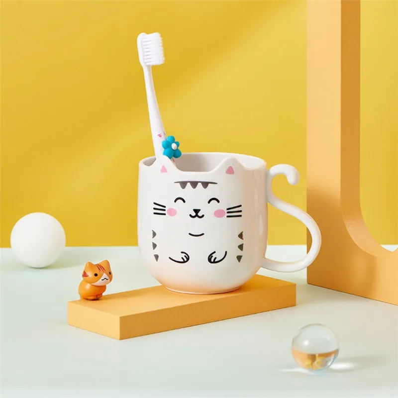 1pc Cute Cartoon Cat Mug Creative Gift for Kids Perfect for Home Travel Thickened Plastic Wash Cup Gift for Children Plastic Mug