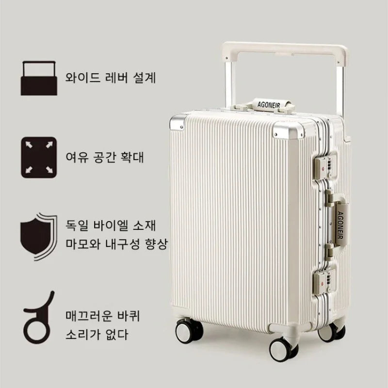 sushimu Suitcase Wide Handle Travel Suitcase Men 20 24 26 Carry-On Luggage Women PC Aluminum Frame Trolley Case