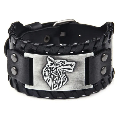 Vintage Viking Leather Braided Bracelet for Men Celtic Wolf Head Bangle Classic Animal Motifs Jewelry On The Hand Accessories