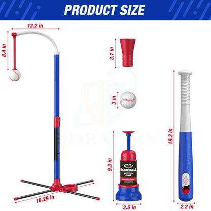 3 in 1 T Ball Set for Kids Baseball with Hanging Tee/Standing Tee/Automatic Launcher/6 Softballs Indoor Outdoor Sport Gifts Toys