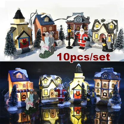 10 Pcs/set Christmas Ornaments Luminous House Small House Decoration Santa Claus Suit Gift Gift Decorations for Home