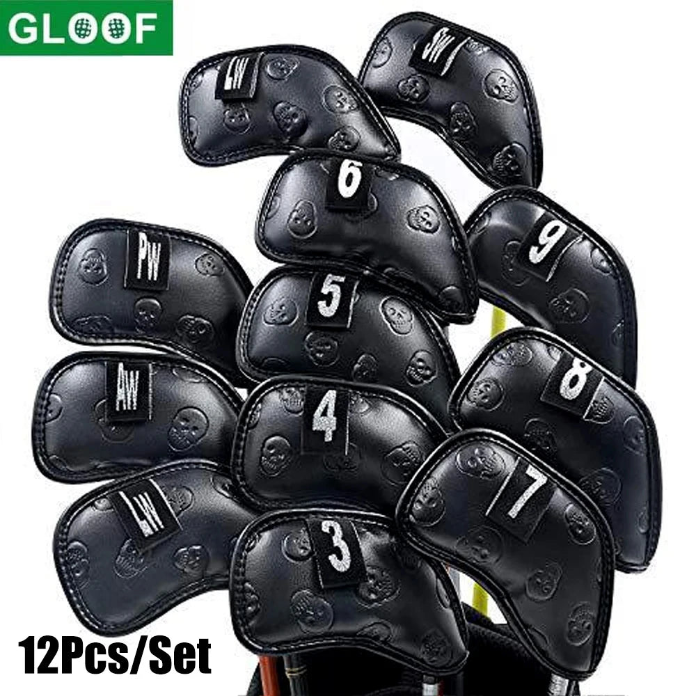 12x Skull Golf Iron Headcover Anti-Scratch Irons Guard Golf Club Head Coversiron Protectors Skull Embroidery PU Waterproof