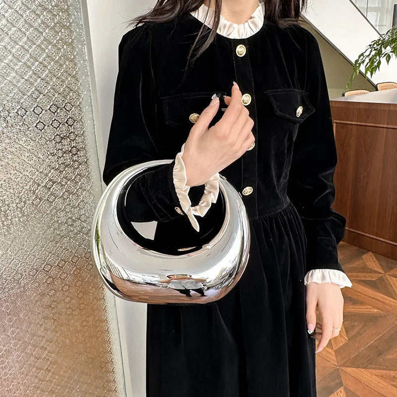 MOODS Golden Evening Handbag For Women PVC Wrist Bag Dinner Party Wedding Round Handle Clutch Purse Luxury Designer Handbag