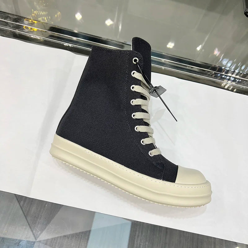 Men Ro Canvas High Top Quality Casual Shoes Breathable Lace Up Zipper Women Luxury Designer Sneakers Flat Ankle Boots Big Size