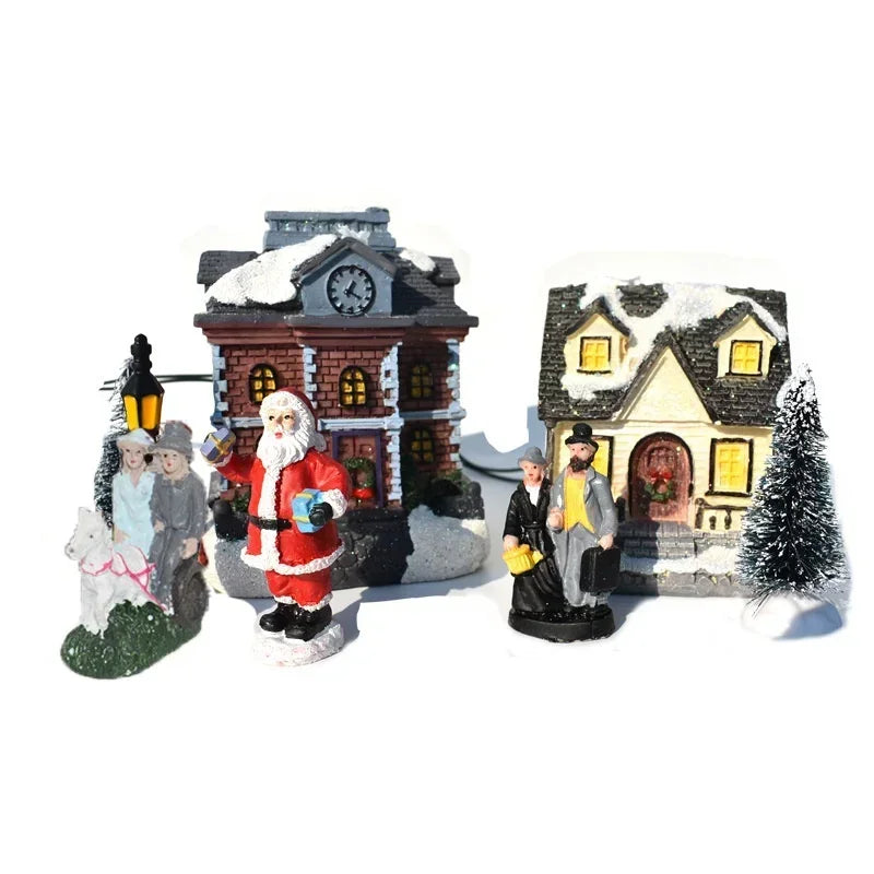 10 Pcs/set Christmas Ornaments Luminous House Small House Decoration Santa Claus Suit Gift Gift Decorations for Home