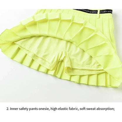 Women High Waist Double Layer Pleated Golf Skirt With Short Tights