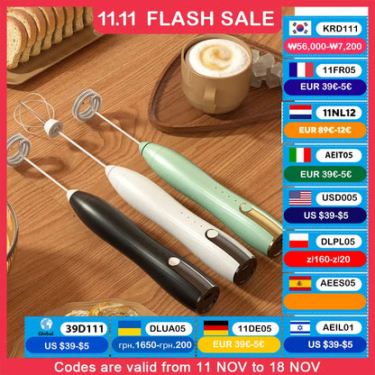 Electric Milk Frother USB Rechargeable Foam Maker Mixer Coffee Cream cappuccino Drink Frothing Wand Handheld Egg Beater 3 Speeds