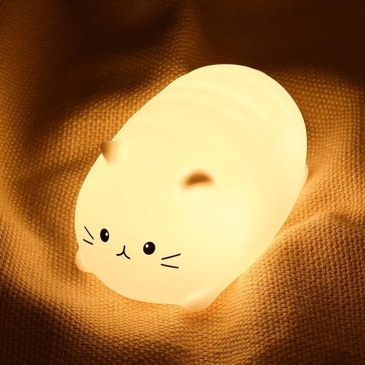 Soft Cat Led Night Light Rechargeable Eye Protection Bedroom Bedside Silicone Lamp For Children Kids Kitten Baby Gift