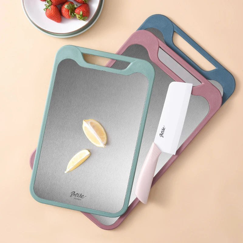 ﻿ 1pc Cutting Board Two Sides Of Stainless Steel and Plastic Dual-purpose Multifunctional Cut Vegetables and Meat Chopping Boar