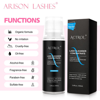 ARISON 100ml Eyelash Cleanser Concentrate Kit Lash Bath Foam Cleanser Shampoo for Eyelash Extensions Oil-Free Vegan Friendly