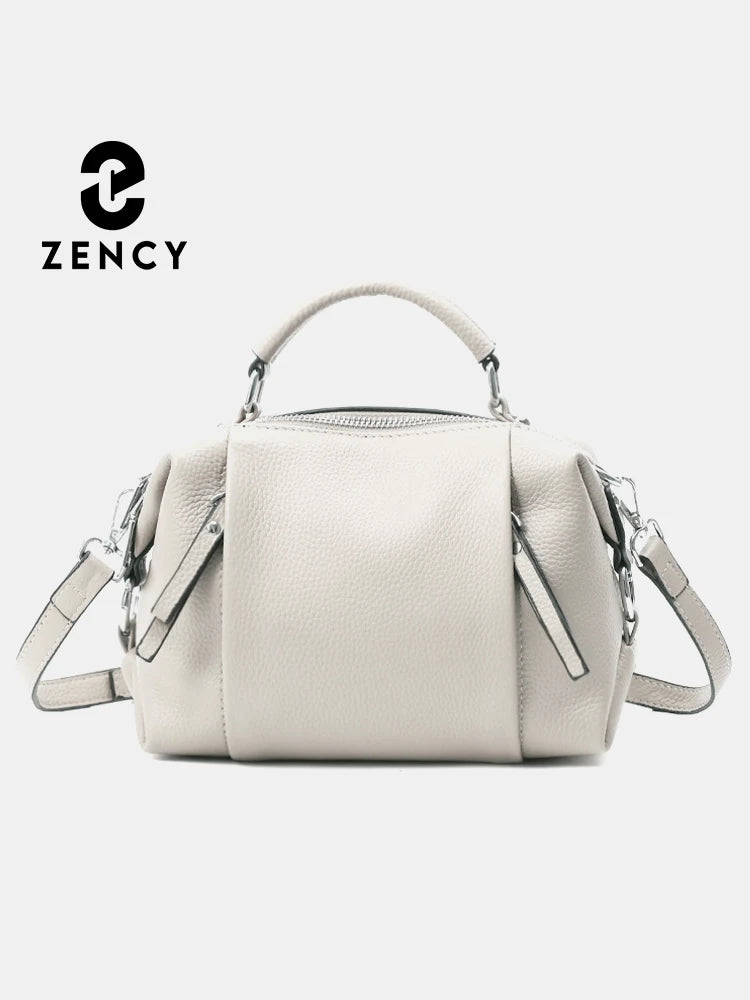 Zency Women's Genuine Leather Bag Simple High Quality Tote Bag Small Vintage Boston Handbag Female Shoulder Crossbody Ladies Purse