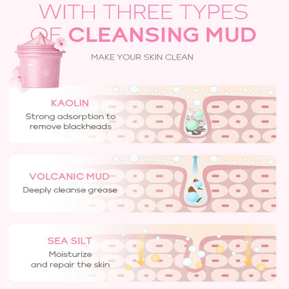 Japan Sakura Mud Face Mask Reduce Wrinkle Night Facial Packs Skin Clean Blackhead Pores Smearing Mud Mask Skin Care 100g