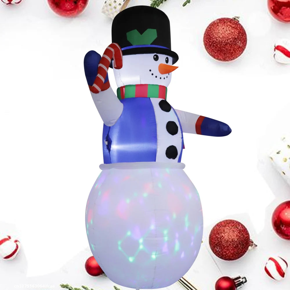 1.8M Christmas Inflatable Outdoor Snowman Wear A Blue Vest and A Hat with Rotating LED Lights for Holiday Party Xmas Yard Garden