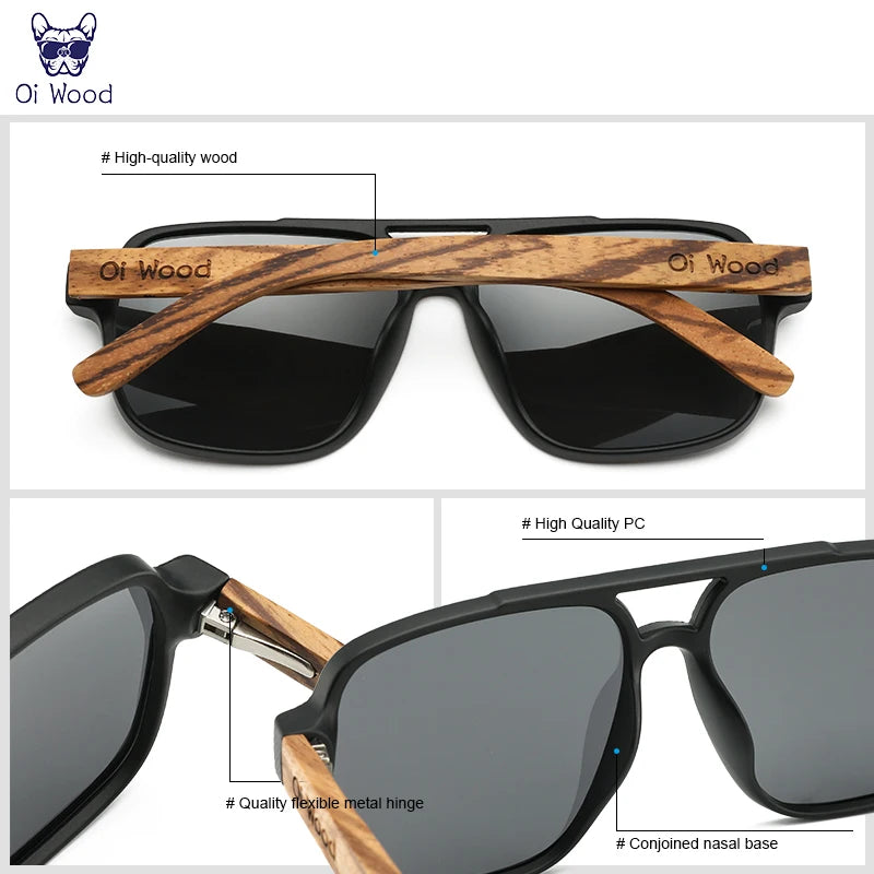 Oi Wood Sunglasses for Men Wood Sun Glasses Man Eyeglasses Polarizing Glasses UVA&B Protection Eyewear ECO-Friendly