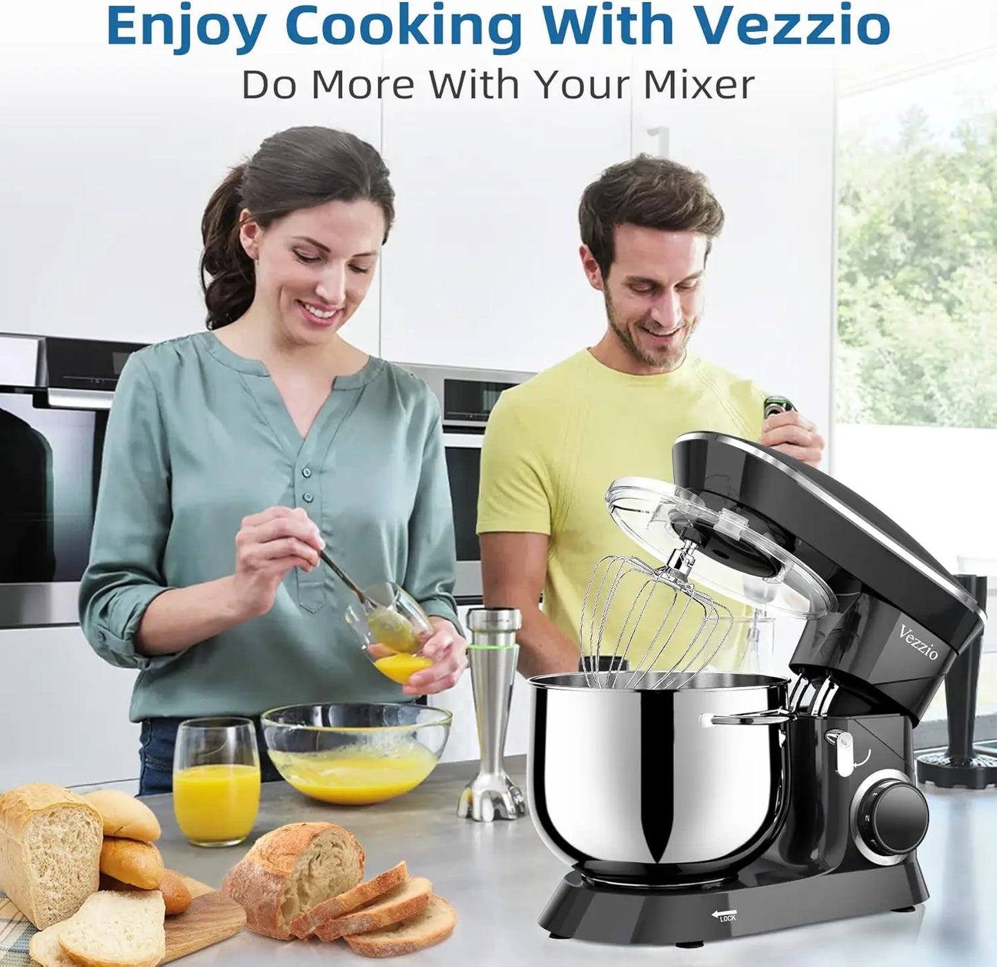 9.5 Qt Stand Mixer, 10-Speed Tilt-Head Food Mixer, Vezzio 660W Kitchen Electric Mixer with Stainless Steel Bowl, Dishwasher-Safe