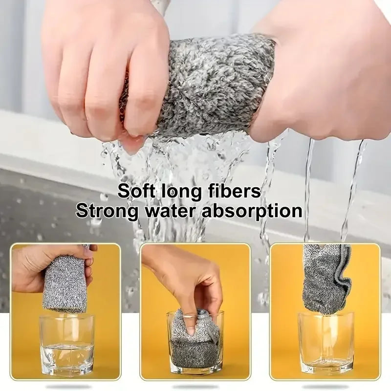 1/50pcs Gray Bamboo Charcoal Thickened Super Absorbent Dishcloth Oil Resistant Kitchen Wipes Microfiber Cleaning Cloths