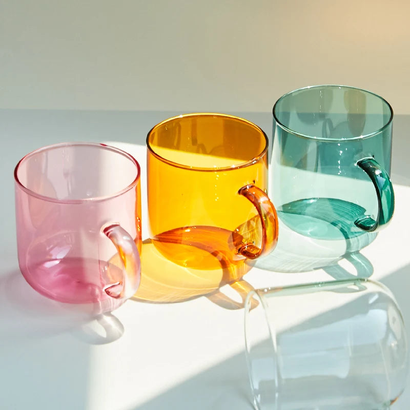 Heat Resistant Glass Colorful Coffee Glasses with Handle Household Milk Breakfast Cup Nordic Modern Mug Drinking Glasses