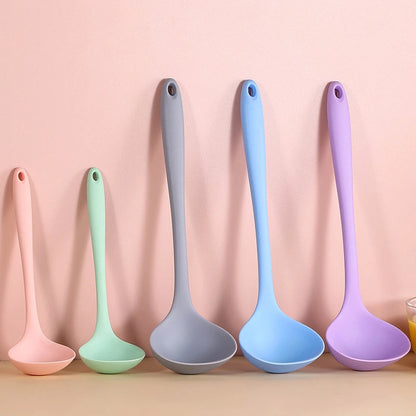 Long Handle Silicone Soup Spoon Large Ramen Noodles Tablespoons Hot Pot Porridge Ladle Scoop Kawaii Japanese Kitchen Utensils