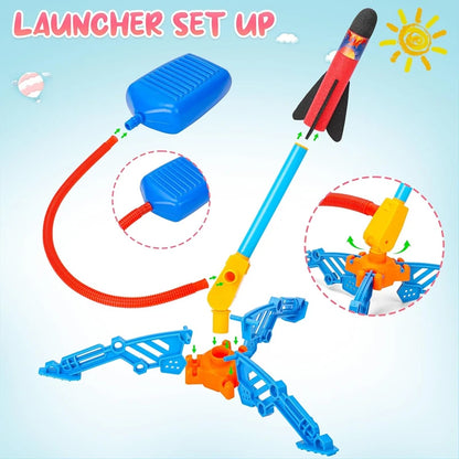 Toy Rocket Launcher for Kids, Stomp to Flying Foam Rocket & Jump Air Launch Pad, Fun Outdoor Activitie Sport Game for Children