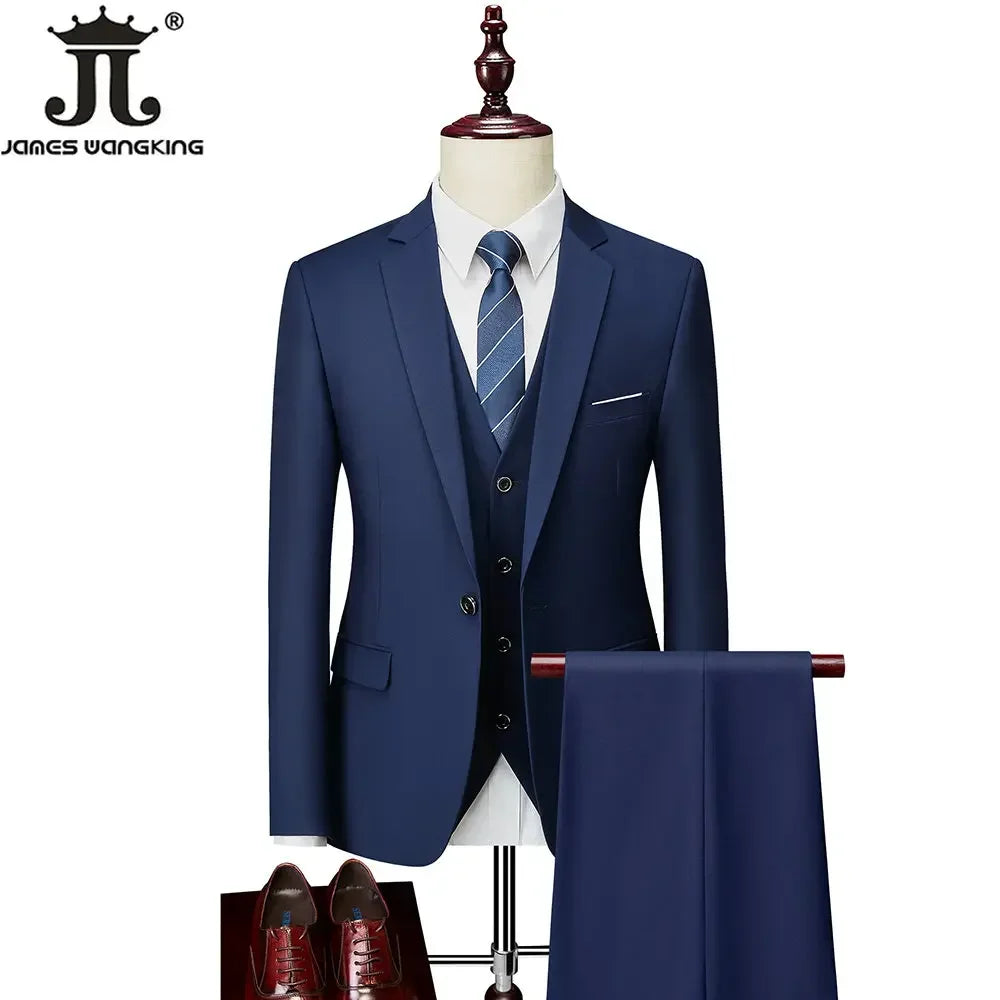 M-6XL 15 Colors ( Jacket+Vest+Pants ) Formal Business Office Men's Suits Groom Wedding Dress Party Dress Solid color Suit