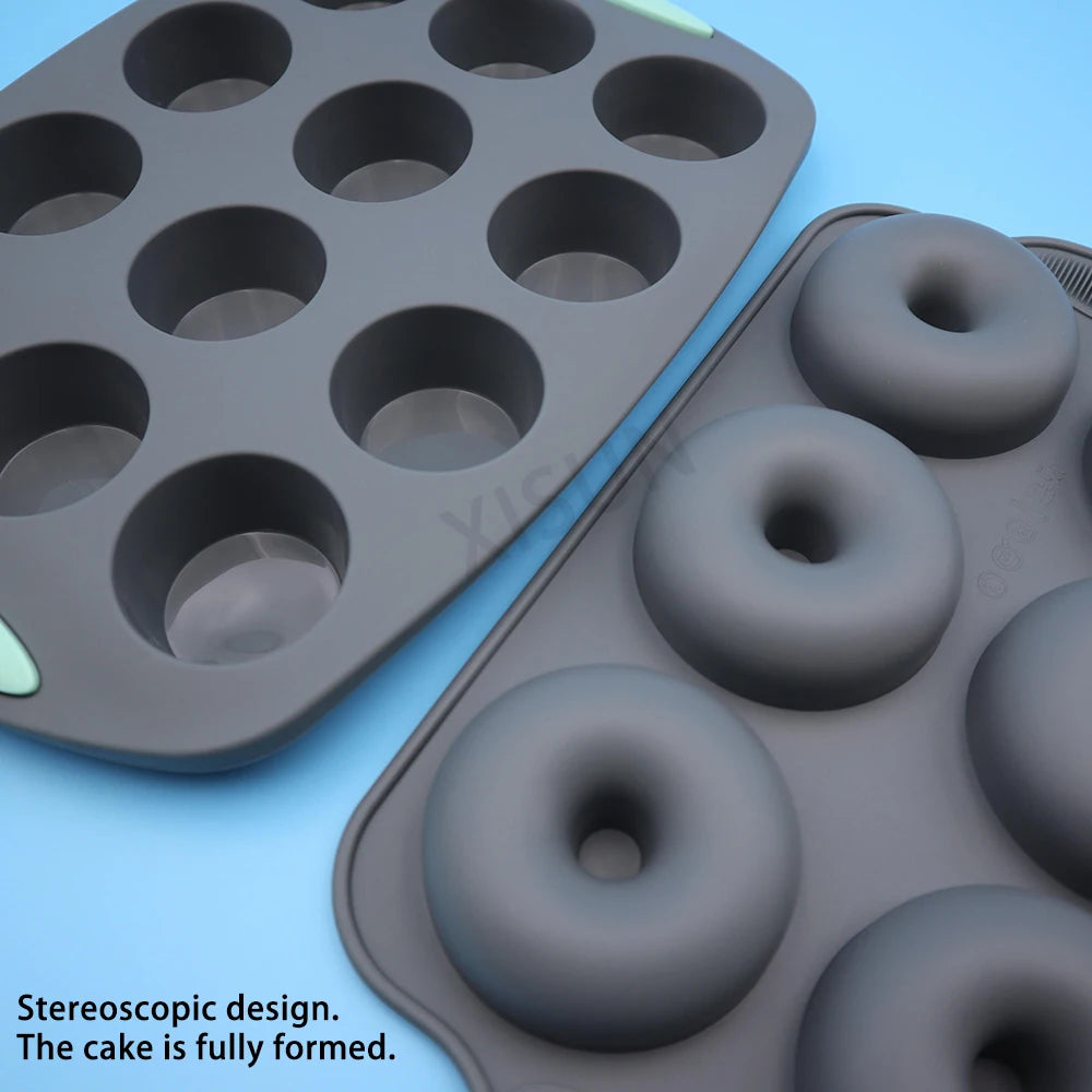 Heat resistant silicone loaf bread muffin donut cake baking tray oven baking pan silicone bakeware set Silicone Cake Pan Set