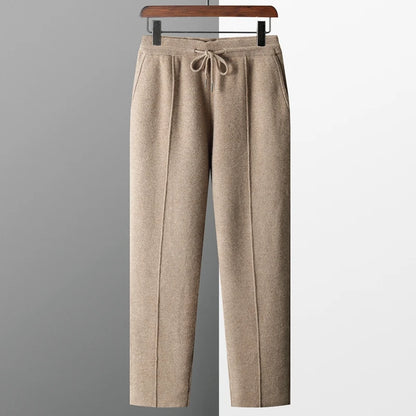 100% Pure Wool Men's Wool Pants Autumn Winter Thickened Knitted Long Pants Slim Fitting Solid Color Warm Flat Corner Pants