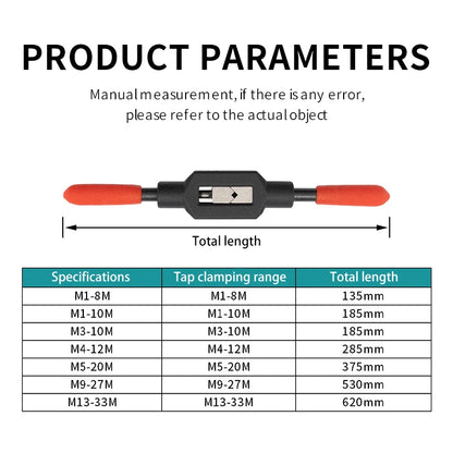 Adjustable Tap Wrench Handle for M1-M8~M9-M27 Metric Taps Superhard High Carbon Steel Tap Reamer Hand Threading Tools