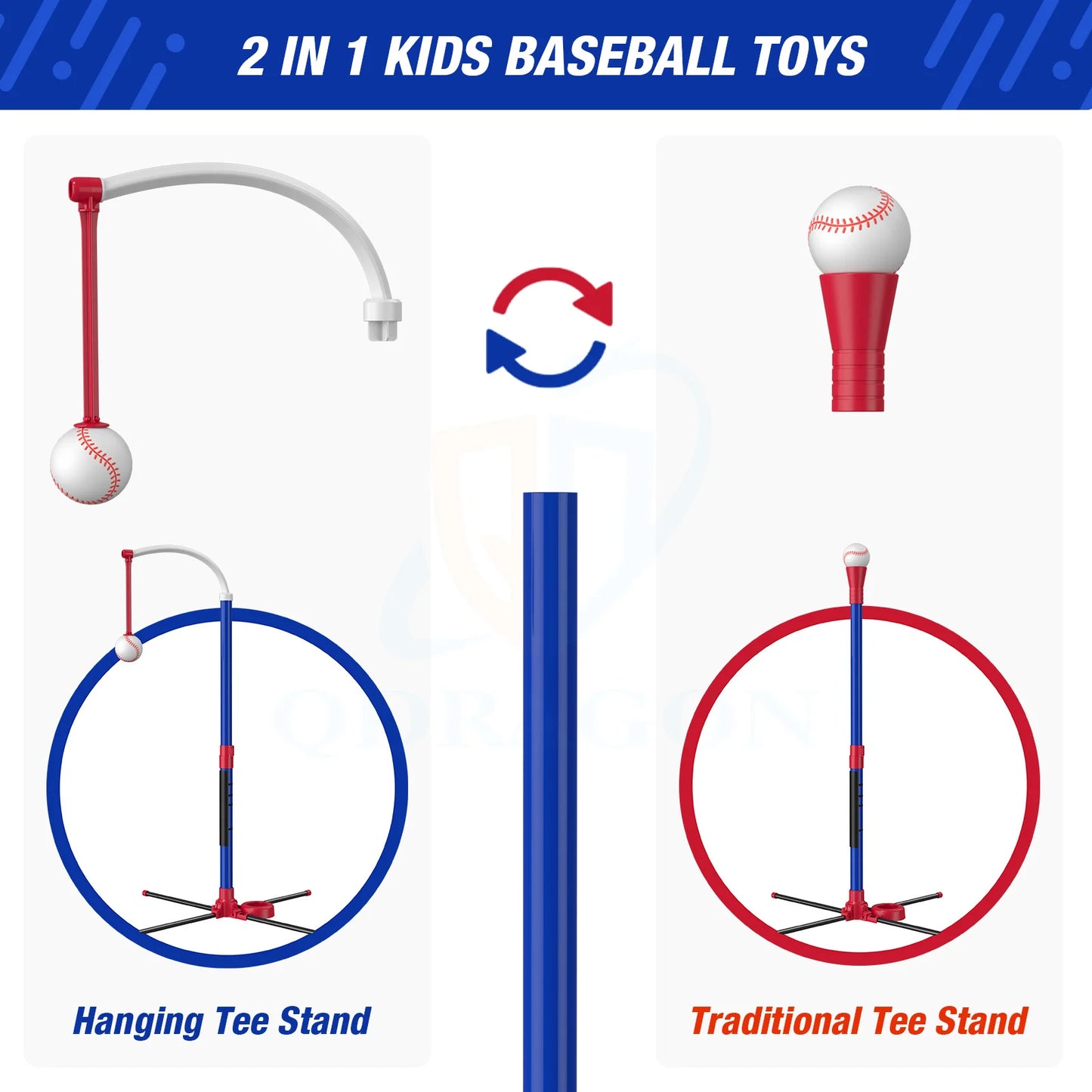 3 in 1 T Ball Set for Kids Baseball with Hanging Tee/Standing Tee/Automatic Launcher/6 Softballs Indoor Outdoor Sport Gifts Toys