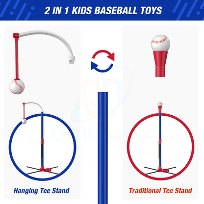 3 in 1 T Ball Set for Kids Baseball with Hanging Tee/Standing Tee/Automatic Launcher/6 Softballs Indoor Outdoor Sport Gifts Toys