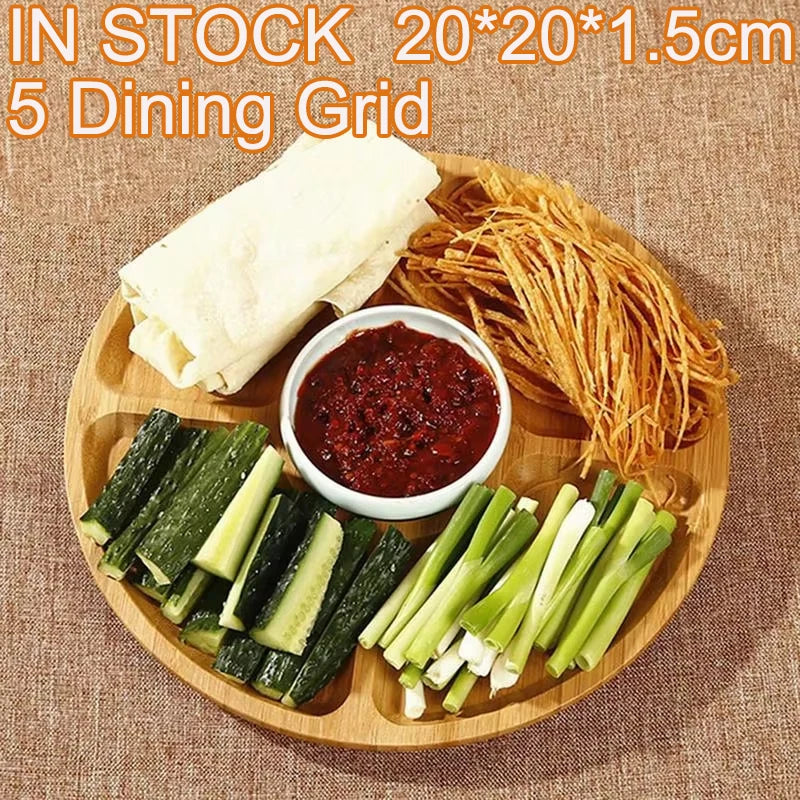 Bamboo Fruit Plate Snacks Compartmentalized Tray Five Compartment Fruit Tray Dim Sum Tray 5 Dining Grid Snack Bowl Platter