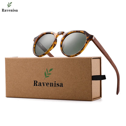 Ravenisa Wood Sunglasses Polarized Sunglasses Women Men Vintage Round Sun Glasses Ladies lunette de soleil femme UV400