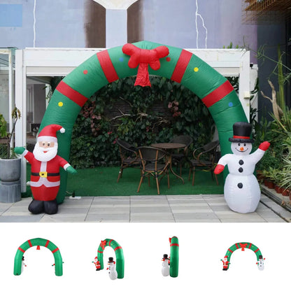 3.1M Christmas Inflatable Archway with Santa Claus and Snowman Airblow Arch，Built-in Led for Yards Outdoor Party Decoration