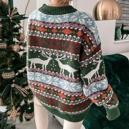 2024 Winter Christmas Sweaters for Women Jacquard Print Warm Soft Knitwear Full Sleeve Casual Loose Jumpers Xmas Look Pull Femme